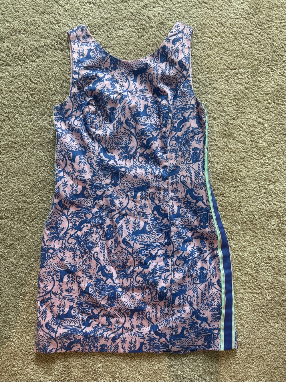 Lilly Pulitzer Blue Floral Jungle Print Shift Dress with Side Stripe
